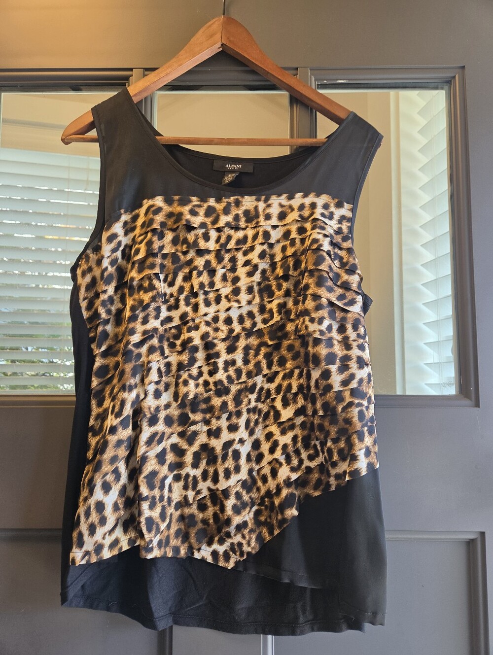 Alfani Black Tank Top with Leopard Ruffle Front